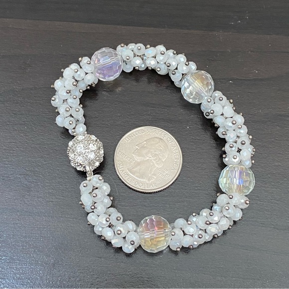 Convertible Handmade White/Clear Crystal Glass Beads Magnetic Clasps Jewelry Set - Picture 12 of 16